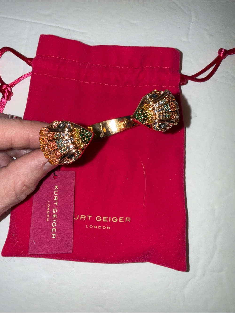 Kurt Geiger London Gold-Tone Rainbow pave Signature Eagle Cuff - Picture 2 of 6